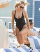 Kimberley Garner Booty in a Black Swimsuit on the Beach in Miami