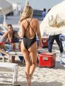 Kimberley Garner Booty in a Black Swimsuit on the Beach in Miami