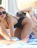 Kimberley Garner Booty in a Black Swimsuit on the Beach in Miami