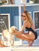 Kimberley Garner Booty in a Black Swimsuit on the Beach in Miami