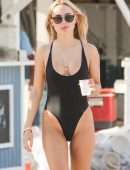 Kimberley Garner Booty in a Black Swimsuit on the Beach in Miami