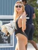 Kimberley Garner Booty in a Black Swimsuit on the Beach in Miami
