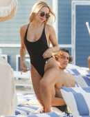 Kimberley Garner Booty in a Black Swimsuit on the Beach in Miami