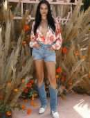 Shanina Shaik Cleavage in an Unbuttoned Shirt at REVOLVE FESTIVAL - Day 1 at Coachella in La Quinta