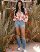 Shanina Shaik Cleavage in an Unbuttoned Shirt at REVOLVE FESTIVAL - Day 1 at Coachella in La Quinta