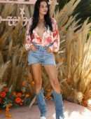 Shanina Shaik Cleavage in an Unbuttoned Shirt at REVOLVE FESTIVAL - Day 1 at Coachella in La Quinta