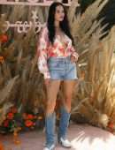 Shanina Shaik Cleavage in an Unbuttoned Shirt at REVOLVE FESTIVAL - Day 1 at Coachella in La Quinta