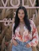 Shanina Shaik Cleavage in an Unbuttoned Shirt at REVOLVE FESTIVAL - Day 1 at Coachella in La Quinta