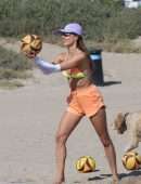 Alessandra Ambrosio Booty in Shorts and Bikini on a Beach in Santa Monica