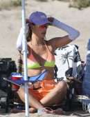 Alessandra Ambrosio Booty in Shorts and Bikini on a Beach in Santa Monica