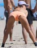 Alessandra Ambrosio Booty in Shorts and Bikini on a Beach in Santa Monica