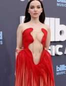 Dove Cameron Huge Cleavage in Red Dress at 2022 Billboard Music Awards in Las Vegas