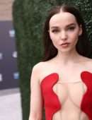Dove Cameron Huge Cleavage in Red Dress at 2022 Billboard Music Awards in Las Vegas