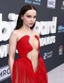 Dove Cameron Huge Cleavage in Red Dress at 2022 Billboard Music Awards in Las Vegas
