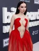 Dove Cameron Huge Cleavage in Red Dress at 2022 Billboard Music Awards in Las Vegas