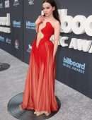 Dove Cameron Huge Cleavage in Red Dress at 2022 Billboard Music Awards in Las Vegas