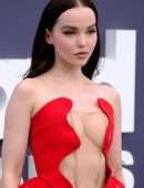 Dove Cameron Huge Cleavage in Red Dress at 2022 Billboard Music Awards in Las Vegas