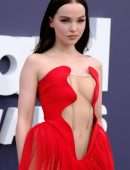 Dove Cameron Huge Cleavage in Red Dress at 2022 Billboard Music Awards in Las Vegas