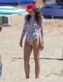 Jessica Biel in Swimsuit Surfing at JT Cabo Beach