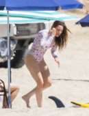 Jessica Biel in Swimsuit Surfing at JT Cabo Beach