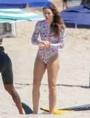 Jessica Biel in Swimsuit Surfing at JT Cabo Beach