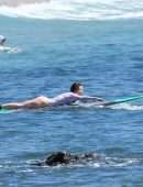 Jessica Biel in Swimsuit Surfing at JT Cabo Beach