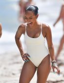 Karrueche Tran Booty in Swimsuit on a Beach in Miami
