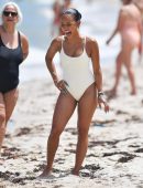 Karrueche Tran Booty in Swimsuit on a Beach in Miami