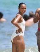 Karrueche Tran Booty in Swimsuit on a Beach in Miami