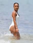 Karrueche Tran Booty in Swimsuit on a Beach in Miami