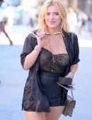 Bella Thorne Cleavage in Sheer Dress Out in New York
