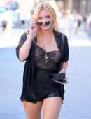 Bella Thorne Cleavage in Sheer Dress Out in New York