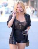 Bella Thorne Cleavage in Sheer Dress Out in New York