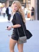 Bella Thorne Cleavage in Sheer Dress Out in New York