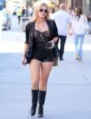 Bella Thorne Cleavage in Sheer Dress Out in New York
