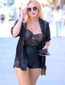 Bella Thorne Cleavage in Sheer Dress Out in New York