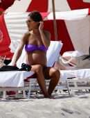 Camila Coelho Pregnant, Shows off at the Beach in a Purple Bikini in Miami