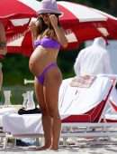 Camila Coelho Pregnant, Shows off at the Beach in a Purple Bikini in Miami