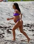 Camila Coelho Pregnant, Shows off at the Beach in a Purple Bikini in Miami