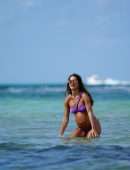 Camila Coelho Pregnant, Shows off at the Beach in a Purple Bikini in Miami