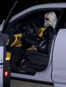 Kim Kardashian Cleavage and Leggy in Leather Outfit, Out in Los Angeles