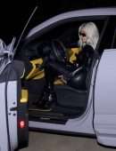 Kim Kardashian Cleavage and Leggy in Leather Outfit, Out in Los Angeles