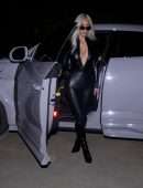 Kim Kardashian Cleavage and Leggy in Leather Outfit, Out in Los Angeles