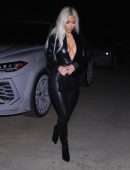 Kim Kardashian Cleavage and Leggy in Leather Outfit, Out in Los Angeles
