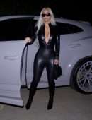 Kim Kardashian Cleavage and Leggy in Leather Outfit, Out in Los Angeles