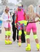 Margot Robbie Booty in Tights, on “Barbie” Movie Set in Los Angeles