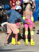 Margot Robbie Booty in Tights, on “Barbie” Movie Set in Los Angeles
