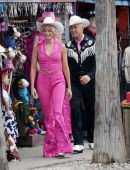 Margot Robbie Booty in Tights, on “Barbie” Movie Set in Los Angeles