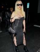 Tana Mongeau in a Black Dress at Nightingale Club in Los Angeles