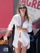 Abbey Clancy Leggy, in Shirt and Thong Out in Faro, Portugal